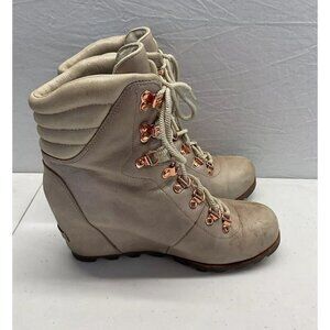 Sorel Conquest Carly Wedge gray Leather suede Boots‎ Women's sz 10